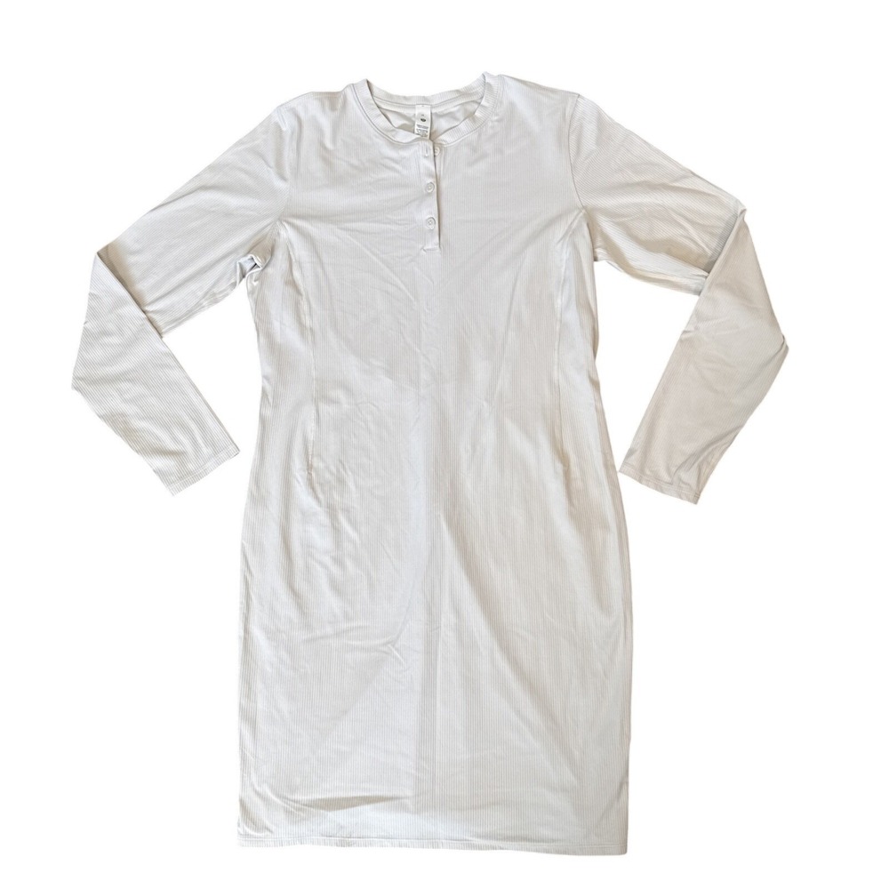 Lululemon Dress Womens Size 14 Off White‎ Ribbed Henley Long Sleeve Stretch Mini